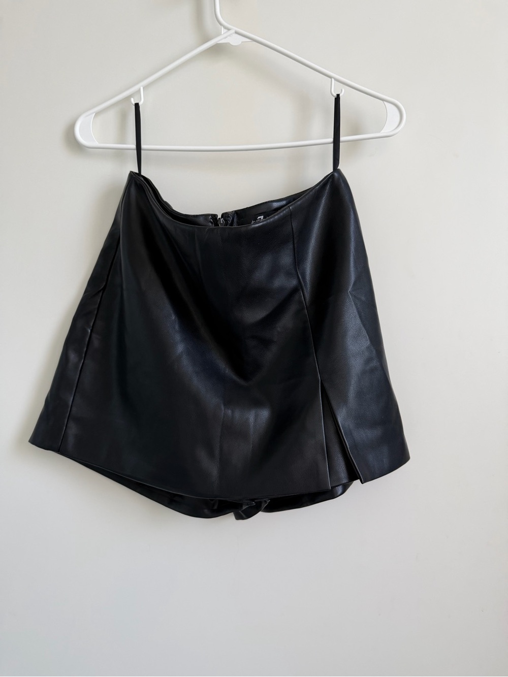 7 For All Mankind Black Faux Leather Mini Skirt with Smooth Finish